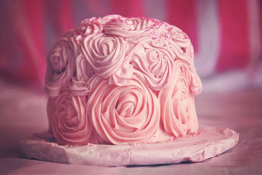 Pink Rose Frosted Cake with Sprinkles