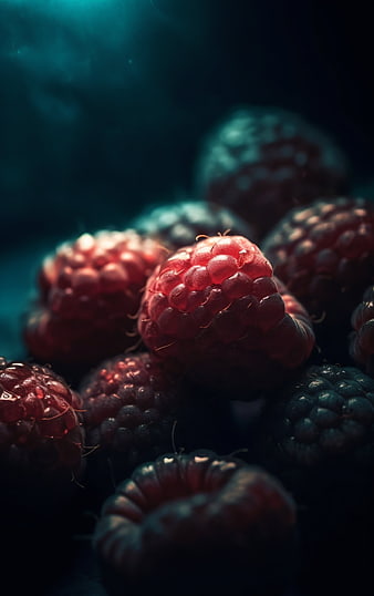 Cinematic Close-Up of Fresh Raspberries with Dramatic Lighting