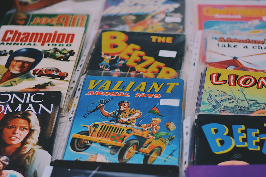 Vintage British Comic Annuals and Books on Display