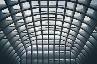 Abstract geometric grid ceiling with skylights
