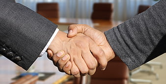 Close-up of business handshake in office setting