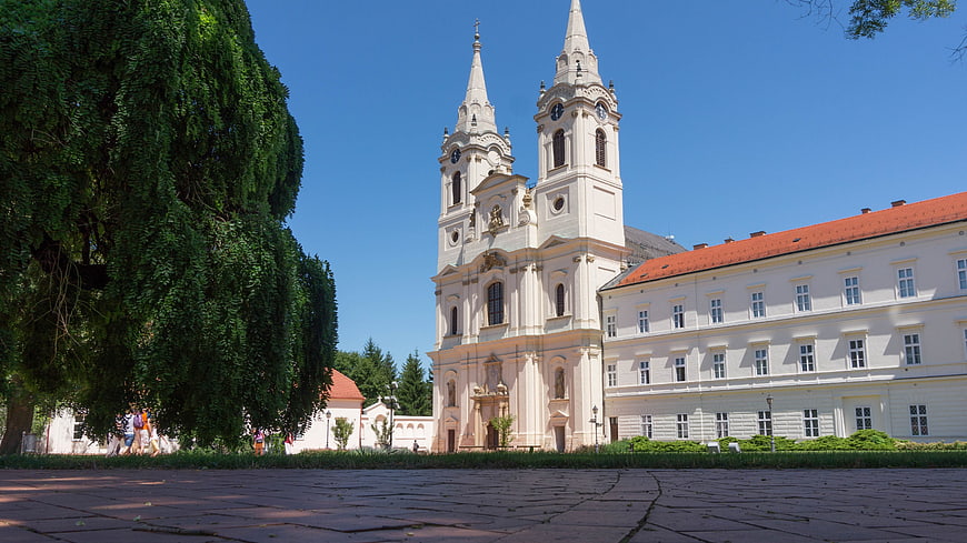 Baroque Church with Twin Spires in European Town Square