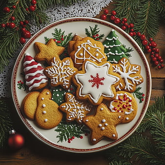 Festive Christmas Gingerbread Cookies on Plate