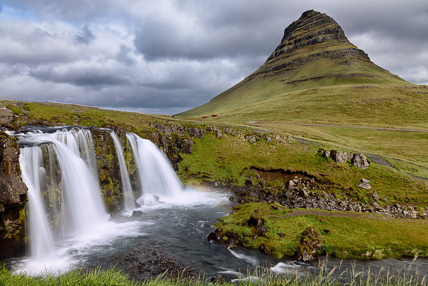 Kirkjufell Mountain and Waterfall Landscape in Iceland