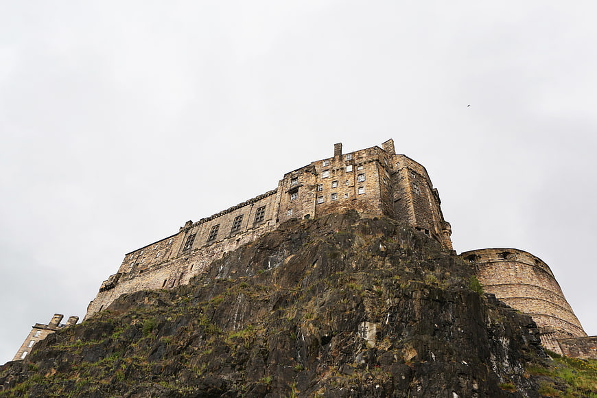 Edinburgh Castle on Rocky Crags Against Overcast Sky
