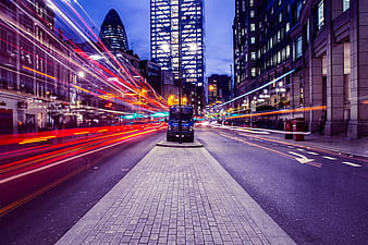 London City Night Light Trails Long Exposure