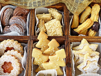 Assorted Christmas Cookies in Wooden Gift Box Compartments
