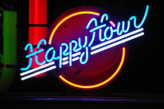 Colorful Korean Neon Sign for Happy Hour at Night