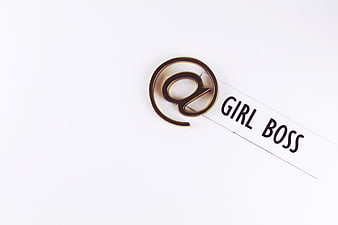 Gold at symbol and girl boss label on white background