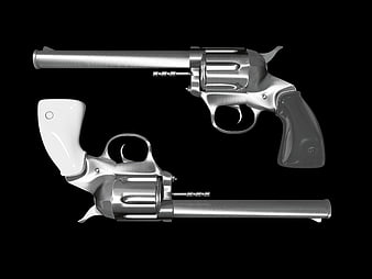 Two Silver Revolvers on Black Background