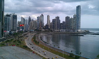 Panama City Skyline and Coastal Highway View