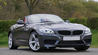 Gray BMW Z4 Convertible Sports Car on Road