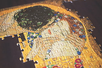 Close-up of Gustav Klimt The Kiss Jigsaw Puzzle Pieces