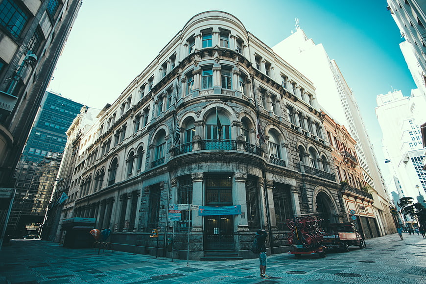 Historic Corner Building in Urban Cityscape