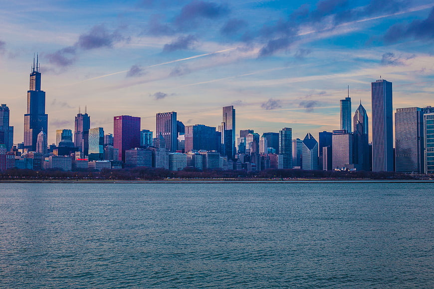 Chicago Skyline at Dusk from Lake Michigan