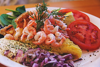 Shrimp and Feta Salad with Tomato and Red Onion