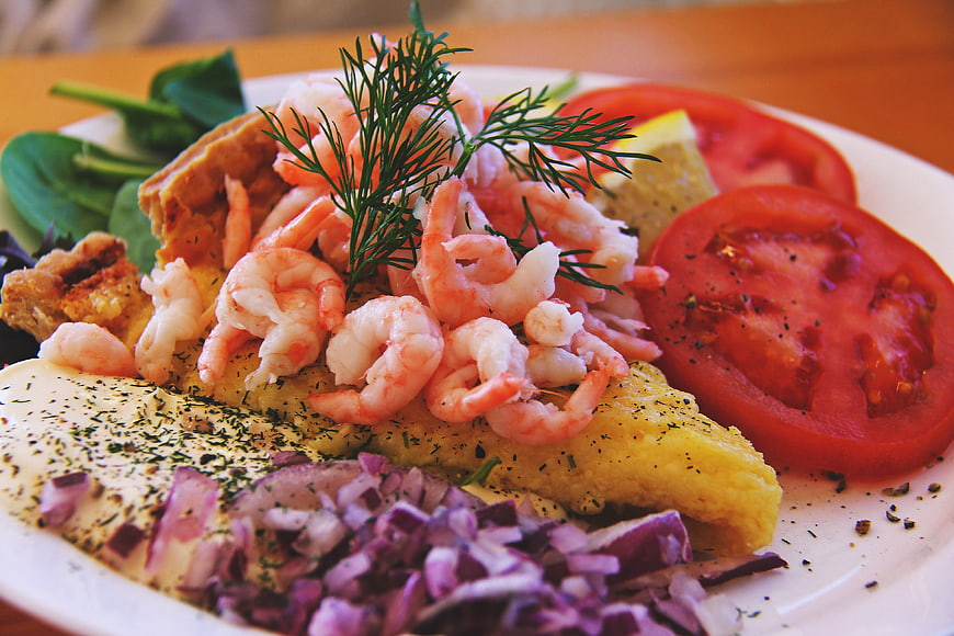 Shrimp and Feta Salad with Tomato and Red Onion