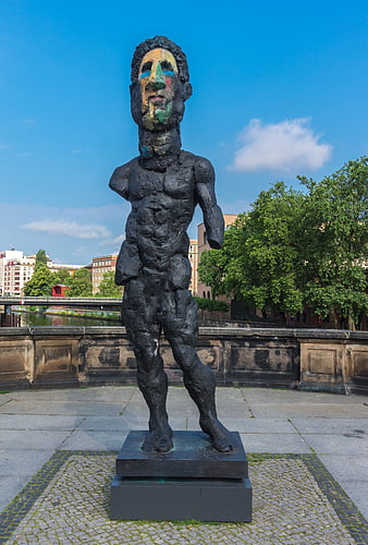 Bronze Sculpture of Male Figure with Painted Face in Berlin