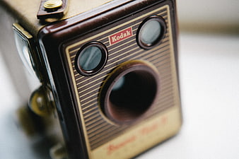 Close-up of vintage Kodak Brownie camera with shallow depth of field