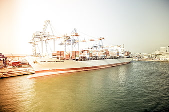 Cargo Ship San Diego Bridge Docked at Port
