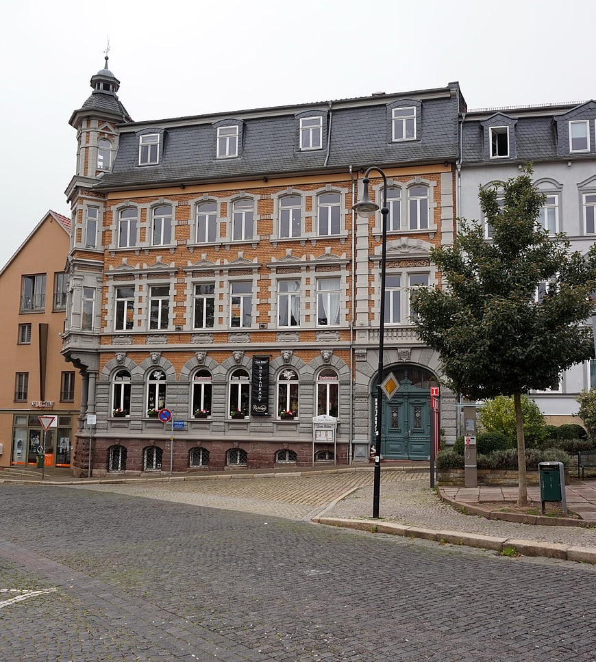 Historic Brick Building on Cobblestone Street in Eisenach, Germany