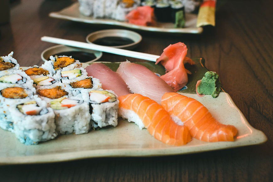 Assorted Sushi Platter with Salmon Nigiri and California Rolls