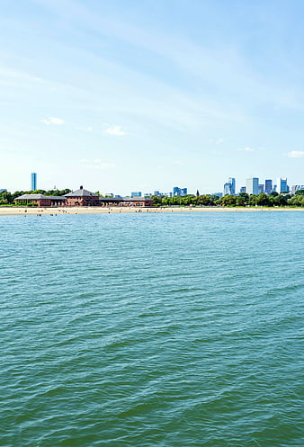 Chicago Lakefront Beach with City Skyline and Blue Water