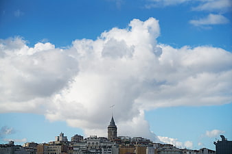 Galata Tower Istanbul Skyline Under Dramatic Clouds