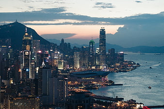 Hong Kong Skyline at Dusk with Victoria Harbour