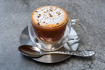 Hot Chocolate in Clear Glass Cup with Foam and Chocolate Shavings