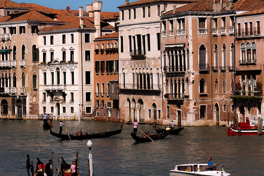 Gondolas on the Grand Canal in Venice, Italy