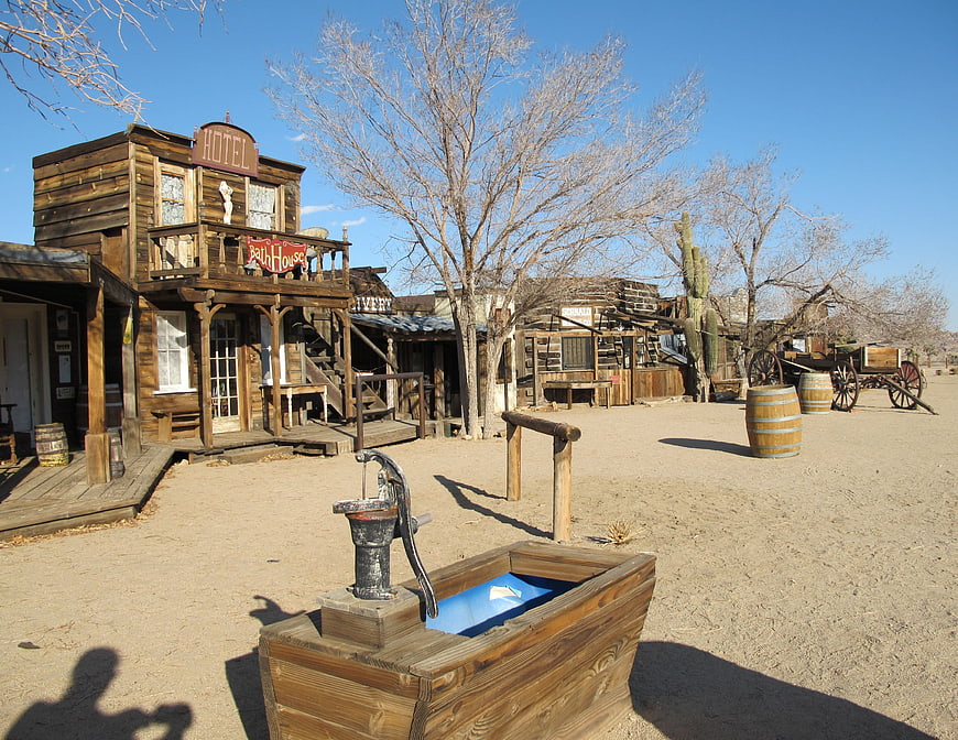 Old Western Ghost Town Street Scene with Wooden Buildings