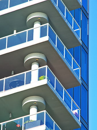 Modern Blue Glass Apartment Building Balconies