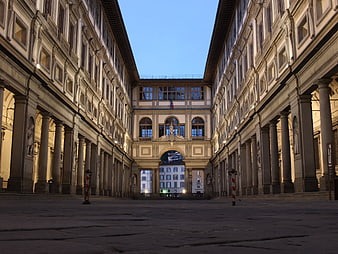 Uffizi Gallery Courtyard in Florence, Italy at Dusk