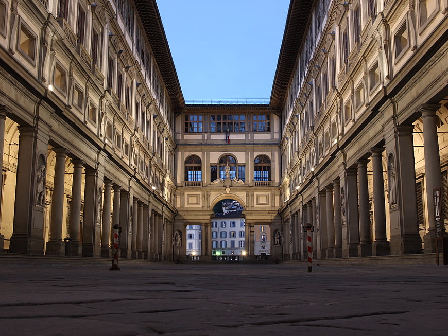 Uffizi Gallery Courtyard in Florence, Italy at Dusk