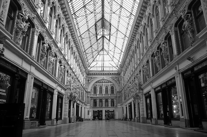 Black and White Architecture of Ornate Shopping Gallery