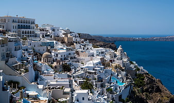 Santorini Oia Cliffside White Buildings and Blue Sea