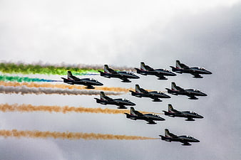 Iranian Air Force Aerobatic Team Flying in Formation with Colored Smoke