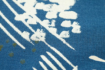 Close-up of blue and white floral patterned fabric texture
