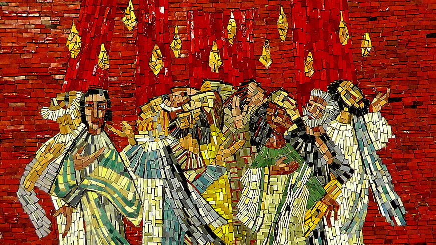 Mosaic Art of Pentecost with Holy Spirit Fire