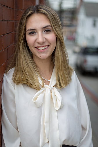 Smiling Business Woman in White Blouse Portrait