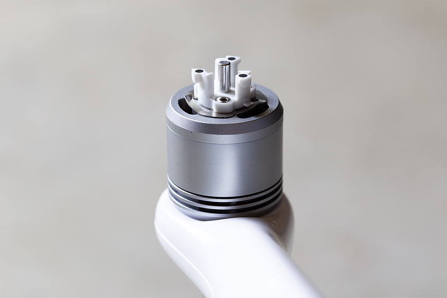 Close-up of drone motor and propeller mount