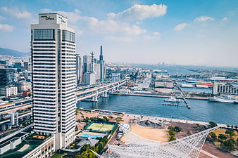 Aerial View of Kobe Harborland and Port Cityscape
