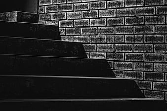 Black and White Concrete Stairs Against Textured Brick Wall