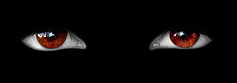 Close-up of intense red eyes in darkness