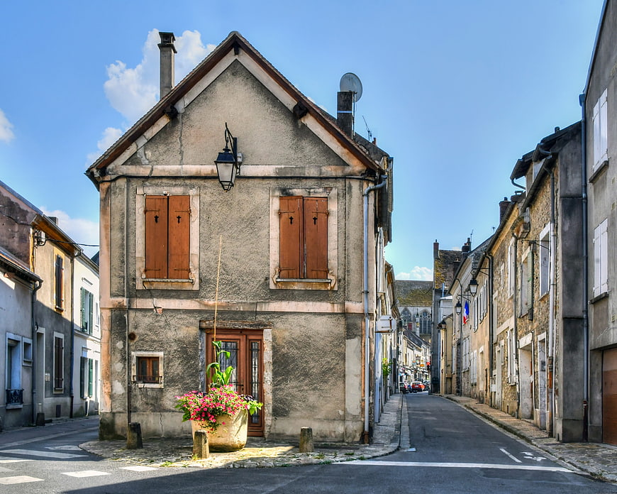 Historic Stone House Facade In French Village Street