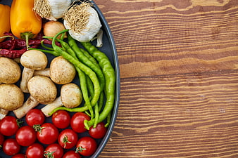 Fresh Vegetables on Wooden Table with Copy Space
