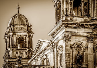 Sepia Toned Berlin Cathedral Facade And Dome Architecture
