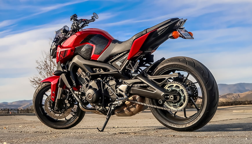 Red Yamaha FZ-09 Sportbike on Mountain Road