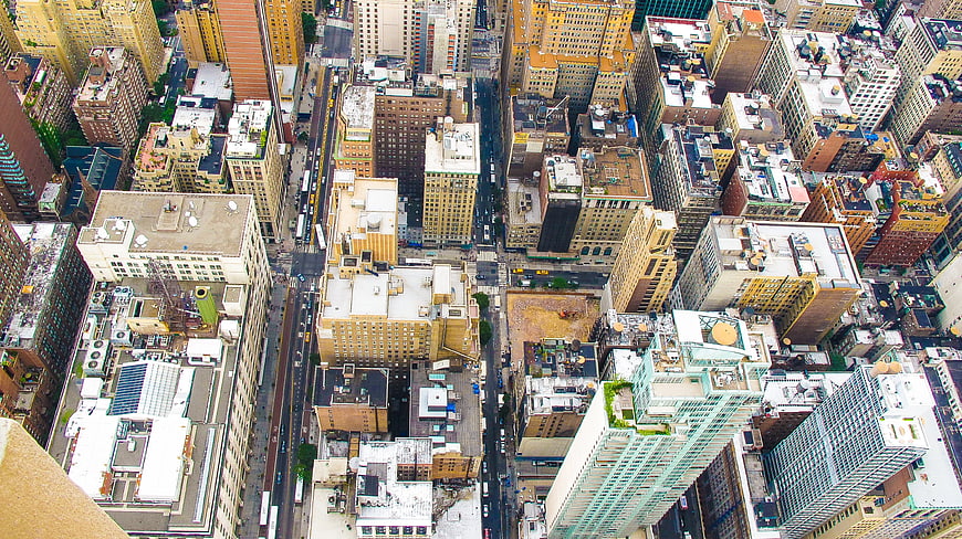 Aerial View of Dense Urban Cityscape with Skyscrapers